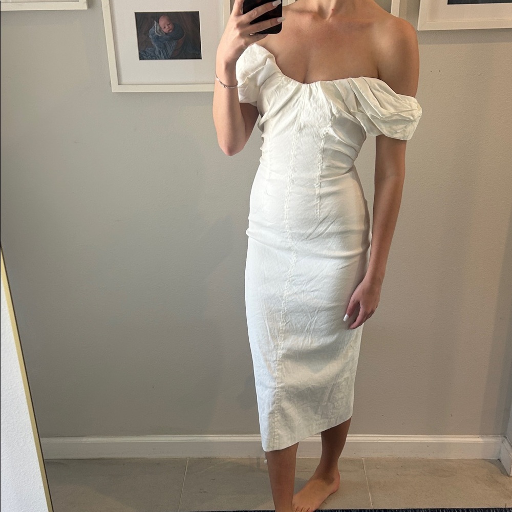 A.L.C. Off-Shoulder Cream Midi Dress